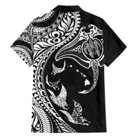 Hawaiian Manta Ray and Polynesian Tribal Tattoo Family Matching Short Sleeve Bodycon Dress and Hawaiian Shirt Black Color LT03 - Polynesian Pride
