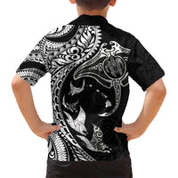 Hawaiian Manta Ray and Polynesian Tribal Tattoo Family Matching Summer Maxi Dress and Hawaiian Shirt Black Color LT03 - Polynesian Pride