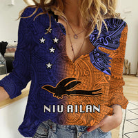 Custom Papua New Guinea New Ireland Province Women Casual Shirt PNG Birds Of Paradise Polynesian Arty Style LT03 Female Orange - Polynesian Pride