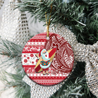 Hawaii Mele Kalikimaka Ceramic Ornament Santa Claus Surfing with Hawaiian Pattern Striped Red Style LT03 - Polynesian Pride