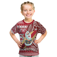 Hawaii Mele Kalikimaka Kid T Shirt Santa Claus Surfing with Hawaiian Pattern Striped Red Style LT03 Red - Polynesian Pride