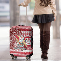 Hawaii Mele Kalikimaka Luggage Cover Santa Claus Surfing with Hawaiian Pattern Striped Red Style LT03 - Polynesian Pride