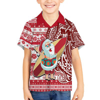 Custom Hawaii Mele Kalikimaka Hawaiian Shirt Santa Claus Surfing with Hawaiian Pattern Striped Red Style LT03 - Polynesian Pride