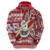 Custom Hawaii Mele Kalikimaka Hoodie Santa Claus Surfing with Hawaiian Pattern Striped Red Style LT03 - Polynesian Pride