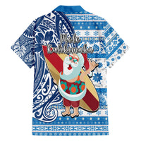 Hawaii Mele Kalikimaka Family Matching Summer Maxi Dress and Hawaiian Shirt Santa Claus Surfing with Hawaiian Pattern Striped Blue Style LT03 - Polynesian Pride