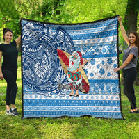 Custom Hawaii Mele Kalikimaka Quilt Santa Claus Surfing with Hawaiian Pattern Striped Blue Style LT03 - Polynesian Pride