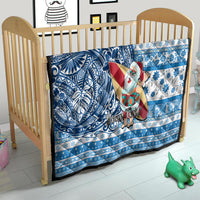 Custom Hawaii Mele Kalikimaka Quilt Santa Claus Surfing with Hawaiian Pattern Striped Blue Style LT03 - Polynesian Pride