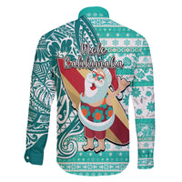 Hawaii Mele Kalikimaka Family Matching Summer Maxi Dress and Hawaiian Shirt Santa Claus Surfing with Hawaiian Pattern Striped Turquoise Style LT03 - Polynesian Pride