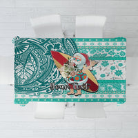 Custom Hawaii Mele Kalikimaka Tablecloth Santa Claus Surfing with Hawaiian Pattern Striped Turquoise Style LT03 Turquoise - Polynesian Pride