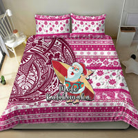 Hawaii Mele Kalikimaka Bedding Set Santa Claus Surfing with Hawaiian Pattern Striped Pink Style LT03 - Polynesian Pride