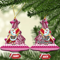 Hawaii Mele Kalikimaka Ceramic Ornament Santa Claus Surfing with Hawaiian Pattern Striped Pink Style LT03 Christmas Tree Pink - Polynesian Pride