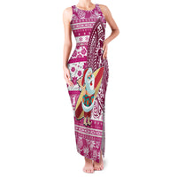 Hawaii Mele Kalikimaka Family Matching Tank Maxi Dress and Hawaiian Shirt Santa Claus Surfing with Hawaiian Pattern Striped Pink Style LT03 Mom's Dress Pink - Polynesian Pride