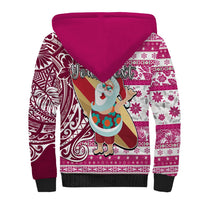 Custom Hawaii Mele Kalikimaka Sherpa Hoodie Santa Claus Surfing with Hawaiian Pattern Striped Pink Style LT03 - Polynesian Pride