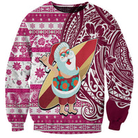 Custom Hawaii Mele Kalikimaka Sweatshirt Santa Claus Surfing with Hawaiian Pattern Striped Pink Style LT03 Unisex Pink - Polynesian Pride