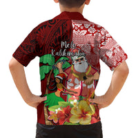 Hawaii Mele Kalikimaka Family Matching Off Shoulder Long Sleeve Dress and Hawaiian Shirt Santa Claus and Hula Girl Tropical Folwer with Hawaiian Pattern LT03 - Polynesian Pride