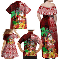 Hawaii Mele Kalikimaka Family Matching Off Shoulder Maxi Dress and Hawaiian Shirt Santa Claus and Hula Girl Tropical Folwer with Hawaiian Pattern LT03 - Polynesian Pride