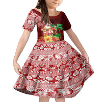 Custom Hawaii Mele Kalikimaka Family Matching Off Shoulder Maxi Dress and Hawaiian Shirt Santa Claus and Hula Girl Tropical Folwer with Hawaiian Pattern LT03 Daughter's Dress Red - Polynesian Pride