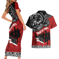 Aotearoa Toitu Te Tiriti Couples Matching Short Sleeve Bodycon Dress and Hawaiian Shirt Honoring Te Tiriti o Waitangi Maori Haka LT03 - Polynesian Pride
