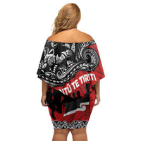 Aotearoa Toitu Te Tiriti Family Matching Off Shoulder Short Dress and Hawaiian Shirt Honoring Te Tiriti o Waitangi Maori Haka LT03 - Polynesian Pride