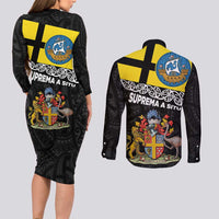 New Zealand Wellington Couples Matching Long Sleeve Bodycon Dress and Long Sleeve Button Shirt The Capital's Emblems Flag and Koru Art LT03 - Polynesian Pride