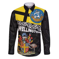 New Zealand Wellington Family Matching Long Sleeve Bodycon Dress and Hawaiian Shirt The Capital's Emblems Flag and Koru Art LT03 Dad's Shirt - Long Sleeve Black - Polynesian Pride