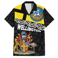 New Zealand Wellington Family Matching Off The Shoulder Long Sleeve Dress and Hawaiian Shirt The Capital's Emblems Flag and Koru Art LT03 Dad's Shirt - Short Sleeve Black - Polynesian Pride
