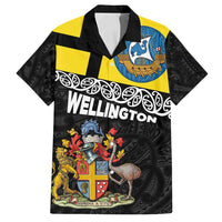 New Zealand Wellington Family Matching Off Shoulder Maxi Dress and Hawaiian Shirt The Capital's Emblems Flag and Koru Art LT03 Dad's Shirt - Short Sleeve Black - Polynesian Pride