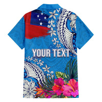 Personalised Samoa Coat Of Arms Hawaiian Shirt Tropical Flower Blue Polynesian Pattern LT03 - Polynesian Pride