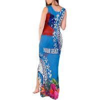 Personalised Samoa Coat Of Arms Tank Maxi Dress Tropical Flower Blue Polynesian Pattern LT03 - Polynesian Pride