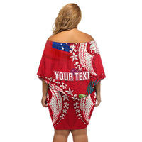 Personalised Samoa Coat Of Arms Off Shoulder Short Dress Tropical Flower Red Polynesian Pattern LT03 - Polynesian Pride