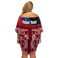 Samoa Flag Day Off Shoulder Short Dress Siapo Pattern and Ula Fala LT03 - Polynesian Pride
