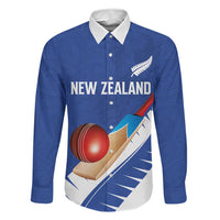 Custom New Zealand Cricket Family Matching Off The Shoulder Long Sleeve Dress and Hawaiian Shirt Kiwi Birds Haka Dance Blue Fern Sporty Style LT03 Dad's Shirt - Long Sleeve Blue - Polynesian Pride