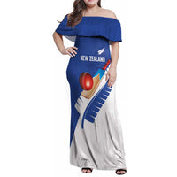 Custom New Zealand Cricket Family Matching Off Shoulder Maxi Dress and Hawaiian Shirt Kiwi Birds Haka Dance Blue Fern Sporty Style LT03 Mom's Dress Blue - Polynesian Pride