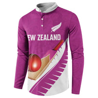 Custom New Zealand Cricket Button Sweatshirt Kiwi Birds Haka Dance Pink Fern Sporty Style