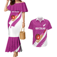 Custom New Zealand Cricket Couples Matching Mermaid Dress and Hawaiian Shirt Kiwi Birds Haka Dance Pink Fern Sporty Style LT03 Pink - Polynesian Pride