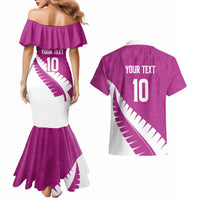 Custom New Zealand Cricket Couples Matching Mermaid Dress and Hawaiian Shirt Kiwi Birds Haka Dance Pink Fern Sporty Style LT03 - Polynesian Pride