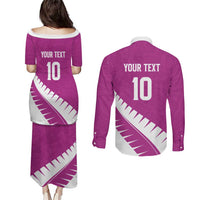 Custom New Zealand Cricket Couples Matching Puletasi and Long Sleeve Button Shirt Kiwi Birds Haka Dance Pink Fern Sporty Style LT03 - Polynesian Pride