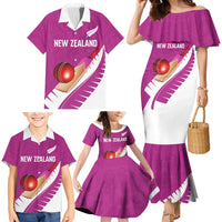 Custom New Zealand Cricket Family Matching Mermaid Dress and Hawaiian Shirt Kiwi Birds Haka Dance Pink Fern Sporty Style LT03 - Polynesian Pride