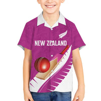 Custom New Zealand Cricket Family Matching Off Shoulder Short Dress and Hawaiian Shirt Kiwi Birds Haka Dance Pink Fern Sporty Style LT03 Son's Shirt Pink - Polynesian Pride