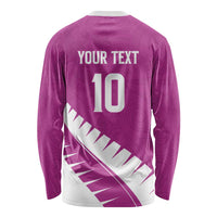 Custom New Zealand Cricket Long Sleeve Shirt Kiwi Birds Haka Dance Pink Fern Sporty Style LT03 - Polynesian Pride