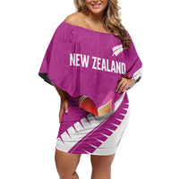 Custom New Zealand Cricket Off Shoulder Short Dress Kiwi Birds Haka Dance Pink Fern Sporty Style LT03 Women Pink - Polynesian Pride
