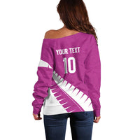 Custom New Zealand Cricket Off Shoulder Sweater Kiwi Birds Haka Dance Pink Fern Sporty Style LT03 - Polynesian Pride