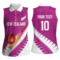 Custom New Zealand Cricket Women Sleeveless Polo Shirt Kiwi Birds Haka Dance Pink Fern Sporty Style LT03 - Polynesian Pride