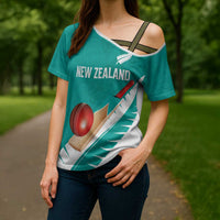 Custom New Zealand Cricket Cross Shoulder Shirt Kiwi Birds Haka Dance Turquoise Fern Sporty Style LT03 - Polynesian Pride