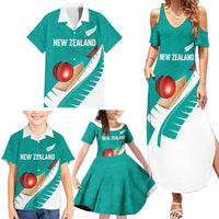Custom New Zealand Cricket Family Matching Summer Maxi Dress and Hawaiian Shirt Kiwi Birds Haka Dance Turquoise Fern Sporty Style LT03 - Polynesian Pride