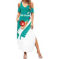 Custom New Zealand Cricket Family Matching Summer Maxi Dress and Hawaiian Shirt Kiwi Birds Haka Dance Turquoise Fern Sporty Style LT03 Mom's Dress Turquoise - Polynesian Pride