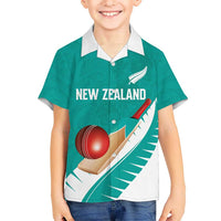 Custom New Zealand Cricket Kid Hawaiian Shirt Kiwi Birds Haka Dance Turquoise Fern Sporty Style LT03 Kid Turquoise - Polynesian Pride