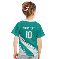 Custom New Zealand Cricket Kid T Shirt Kiwi Birds Haka Dance Turquoise Fern Sporty Style LT03 - Polynesian Pride