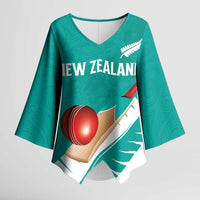 Custom New Zealand Cricket Kimono Sleeve Blouse Kiwi Birds Haka Dance Turquoise Fern Sporty Style LT03 Female Turquoise - Polynesian Pride