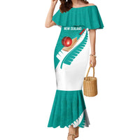 Custom New Zealand Cricket Mermaid Dress Kiwi Birds Haka Dance Turquoise Fern Sporty Style LT03 Women Turquoise - Polynesian Pride